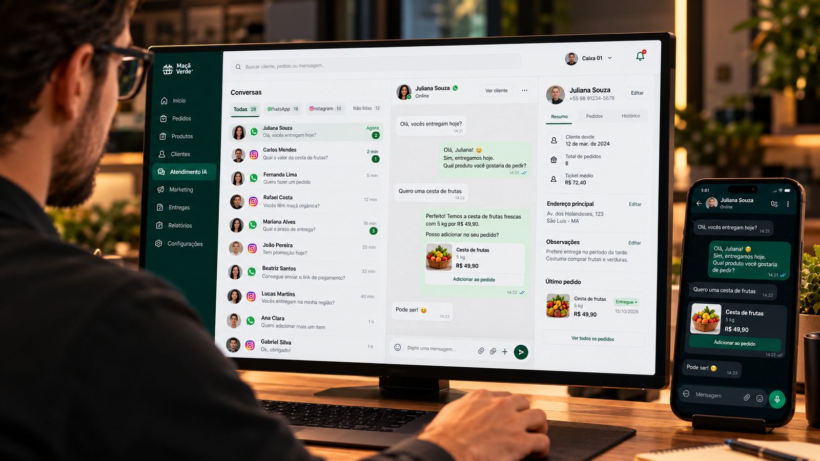 Caixa de entrada única com WhatsApp e Instagram